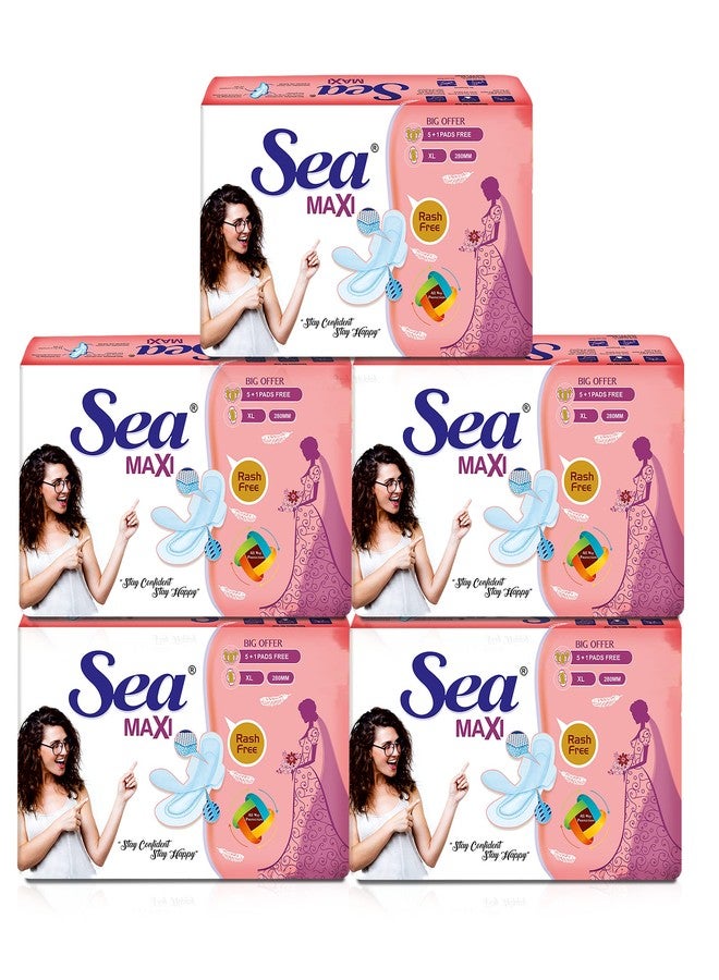 Sea Maxi Cotton Sanitary Pads for Women | Up to 100% Leakage Protection, Locks Odour & Wetness | Ultra Hygiene, Rash Free Cotton Soft | Pack of 30 (30 pcs Maxi XL) - Image 1